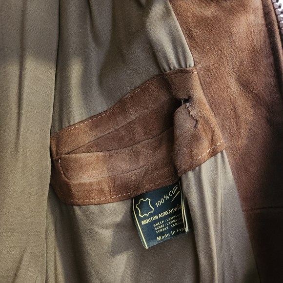 Vintage Aviator Bomber Jacket Zip Up Brown 100% Soft Lamb Suede Leather Medium - Picture 9 of 10